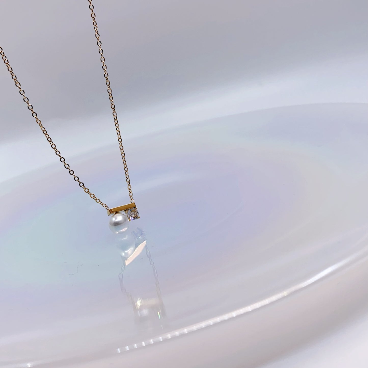 Minimalist Pearl & Zircon Pendant Necklace