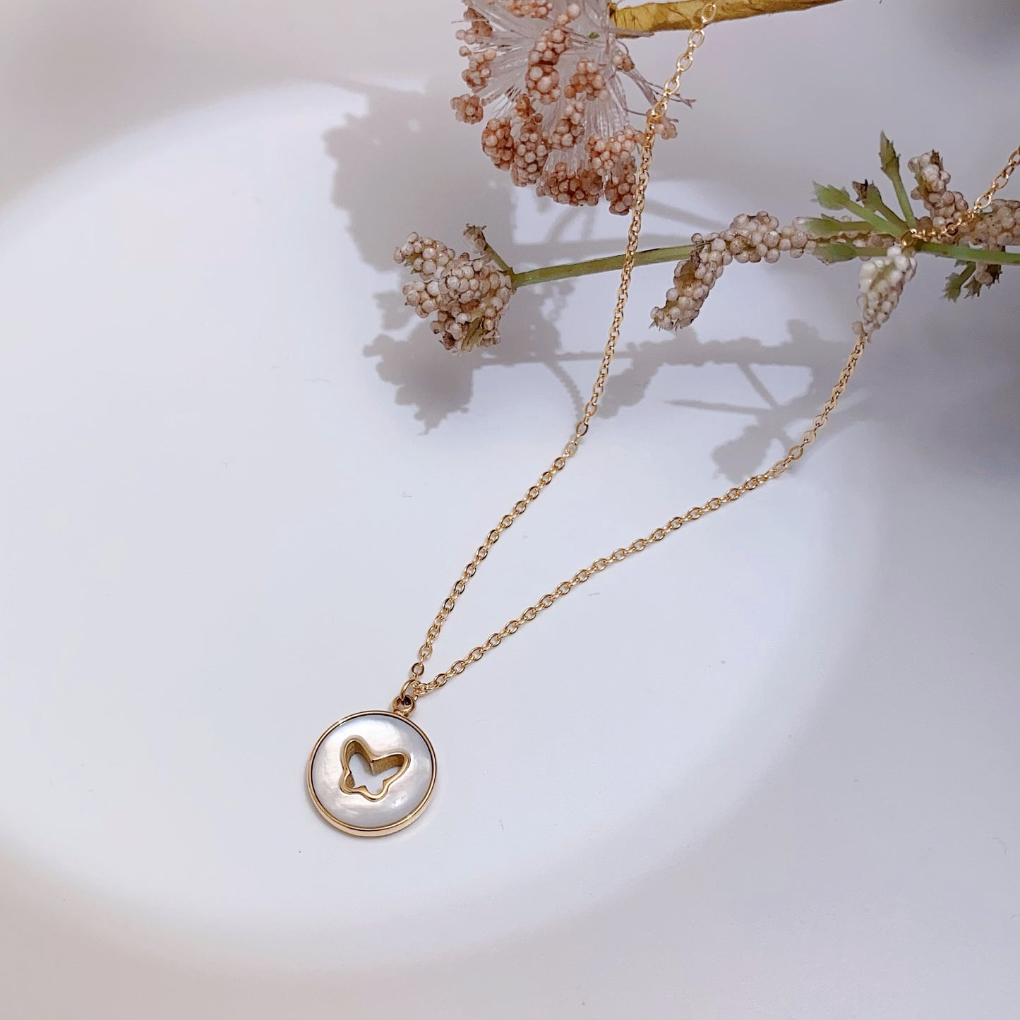 Mother of Pearl Butterfly Necklace
