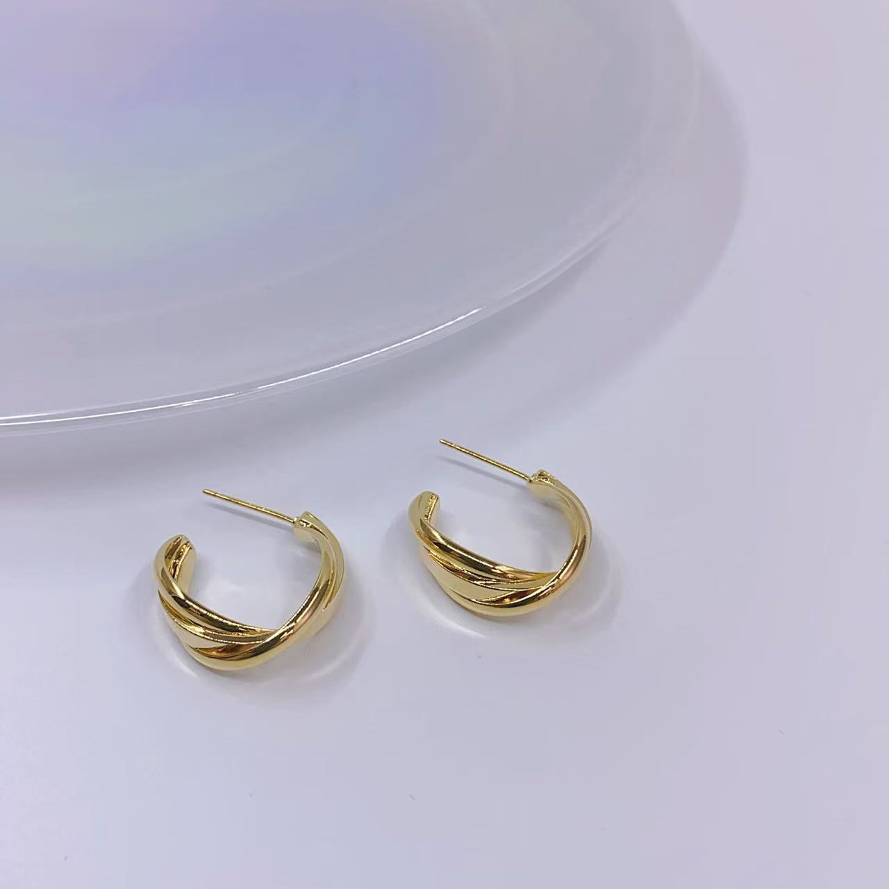 Minimalist Twisted Cross Half Hoops – 18K Gold Plated Brass