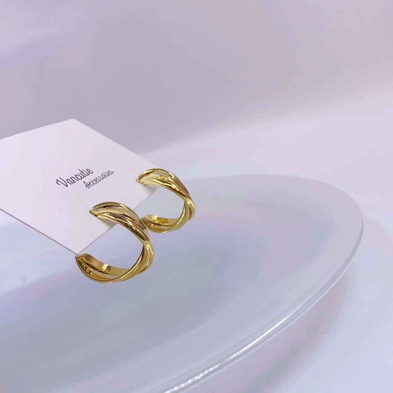 Minimalist Twisted Cross Half Hoops – 18K Gold Plated Brass