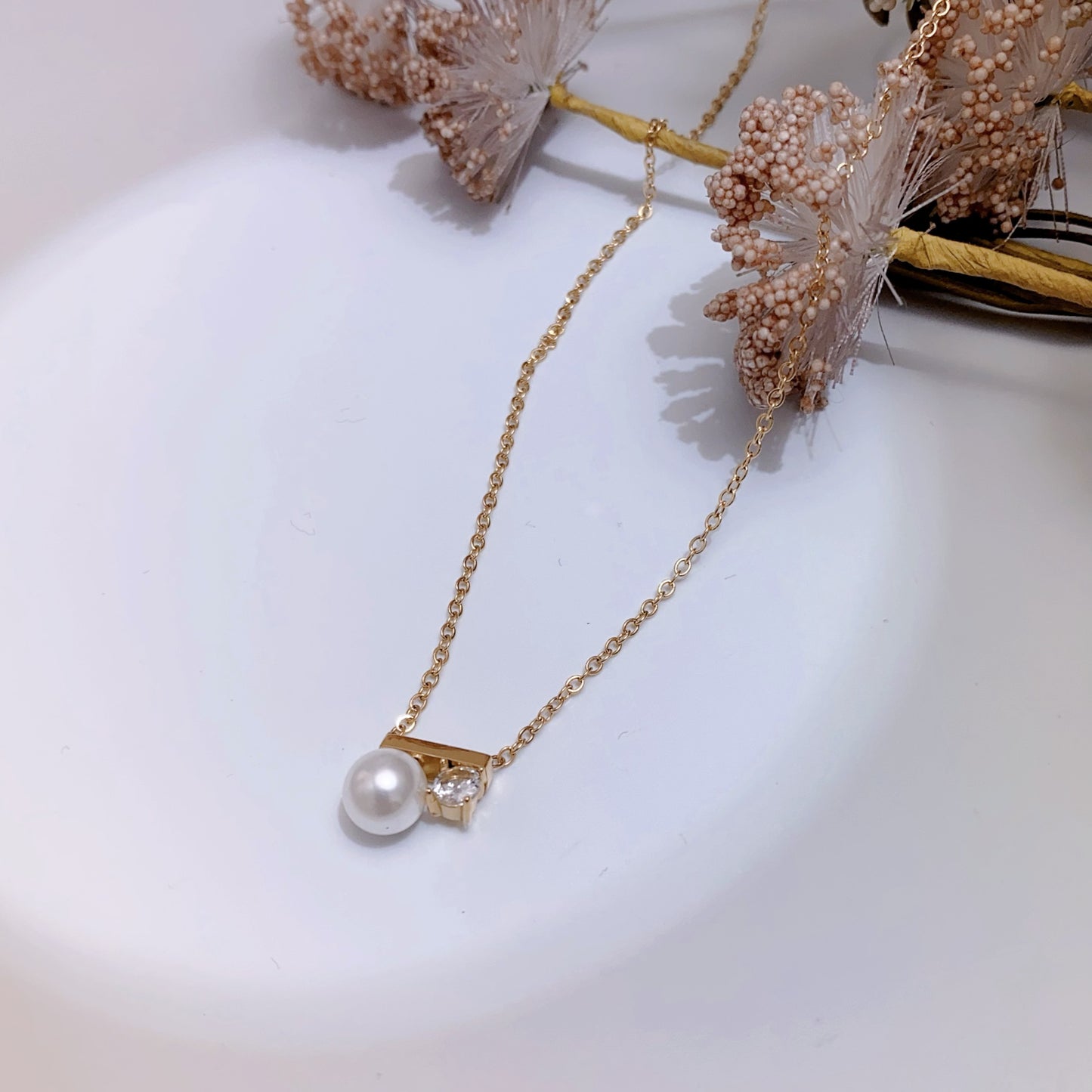 Minimalist Pearl & Zircon Pendant Necklace