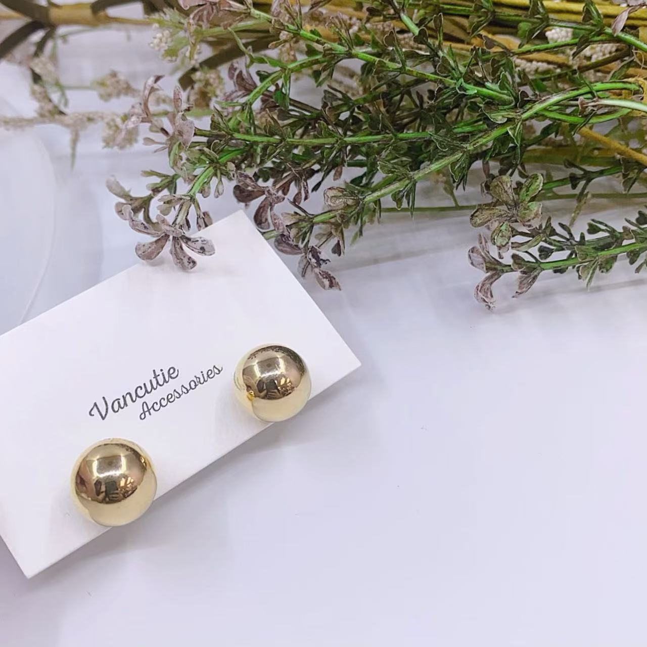 Gold Ball Stud Earrings – 18K Gold Plated Brass