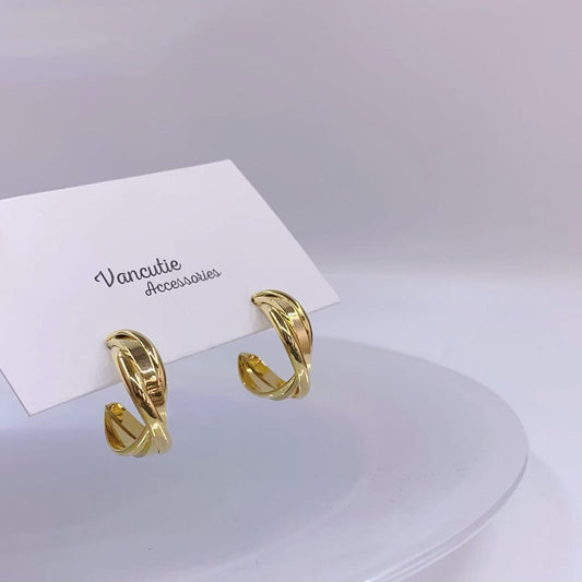 Minimalist Twisted Cross Half Hoops – 18K Gold Plated Brass