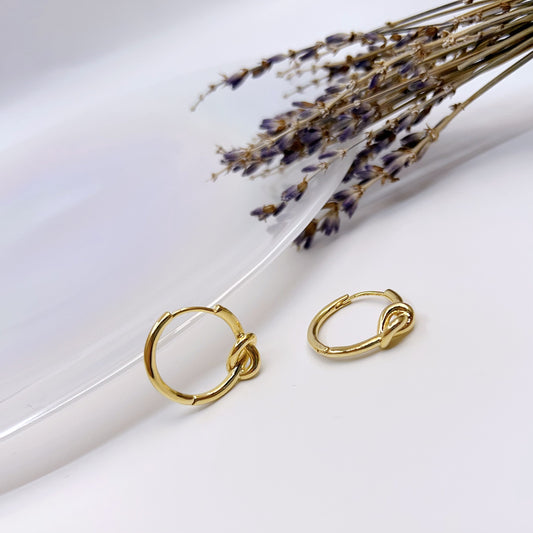 Minimal Knot Huggie Hoops - 18K Gold Plated Brass