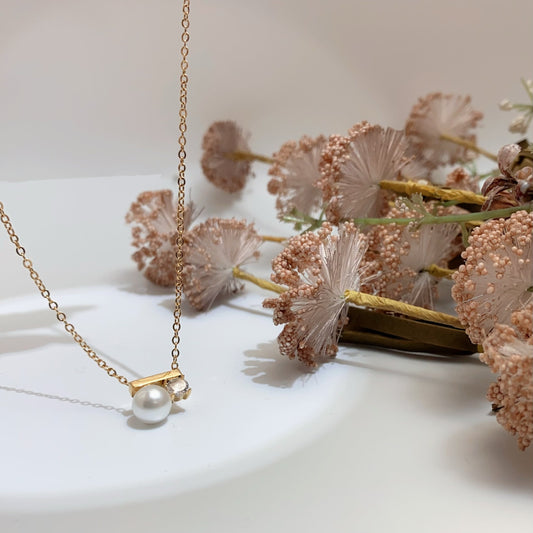 Minimalist Pearl & Zircon Pendant Necklace